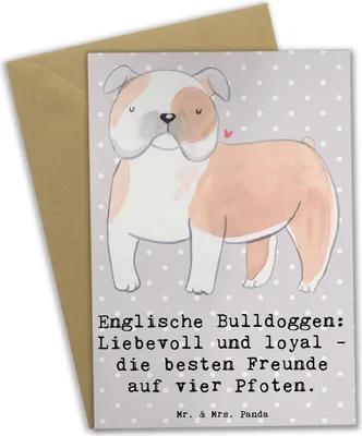 Produktbild von Mr. & Mrs. Panda Grußkarte Englische Bulldogge Freunde - Grau Pastell - Geschenk, Hunderassen Pflege, weihnachtskarten, muskulöser Körperbau, jubiläumskarte, Charakter