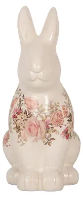 Image de Clayre & Eef Figurine de décoration Lapin 16x12x28 cm Beige Céramique