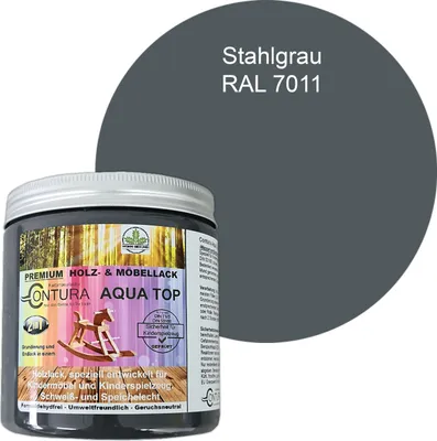 Produktbild von Contura 250ml. Möbellack Lack für Kinderspielzeug Buntlack DIN EN71/3 Buntlack Holzlack - RAL 7011 Stahlgrau