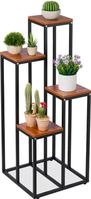 Zdjęcie produktu dla Relaxdays 10038796, Stojak na rośliny, MDF, Stal, Czarny, Wewnętrzna, 4 pół., 400 mm