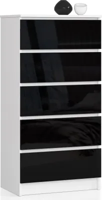 Obrázek produktu pro BDW Komoda s vysokým leskem, 5 zásuvek, ložnice, 60x121, bílo-černá