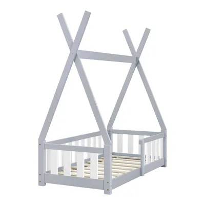 Produktbild von In And OutdoorMatch Kinderbett Anais - Tipi - mit Fallschutz - und Matratze - 70 x 140 cm - hellgrau - für Mädchen - für Jungen - für Kinder