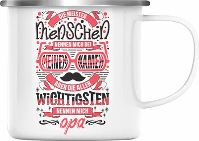 Produktbild von Trendation - Opa Emaille Tasse Geschenk von Enkel Enkelin Bester Opa Der Welt Emaille Tasse Geschenkidee Bester Opa Der Welt (Silber)