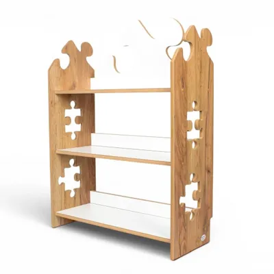 Produktbild von Kids Helper Kinderregal Puzzle Eiche Weiß Spielzeugregal Montessori Kindermöbel MDF