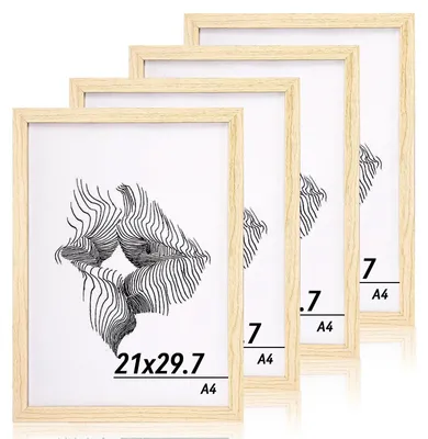 Obrázek produktu pro Rám na fotografie A4 - Dřevěný rám - Nerozbité akrylátové sklo - Montáž na zeď - Vertikální/Horizontální - Kvalitní MDF - 23,1 x 31,8 cm - Rám