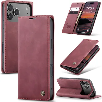 Produktbild von Hülle für iPhone 17 Pro Max Retro Kunstledertasche mit Standfunktion Schutzhülle Rot