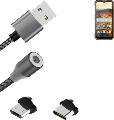 Produktbild von K-S-Trade Hochwertiges Magnet-Lade-kabel Sync-Kabel Daten-Kabel für Cubot KingKong 5 mit USB-Typ-C-Anschluss und Micro-USB-Anschluss 2A bis zu