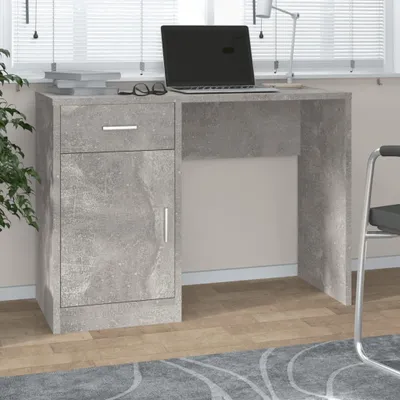 Produktbild von The Living Store Schreibtisch mit Stauraum Betongrau 100x40x73 cm Holzwerkstoff