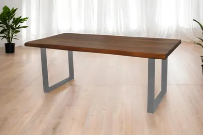 Produktbild von Esstisch Baumkante massiv Mango honigfarben 220 x 100 U-Gestell silber CALI