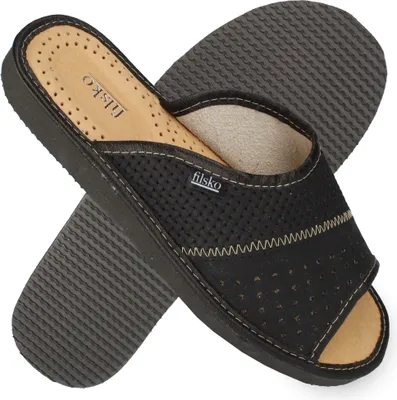 Produktbild von filsko® Veere Herren Leder Pantoletten, Slip-On, Open-Toe, Herren Hausschuhe, Echtleder mit Lochmuster