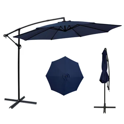 Image de Puluomis Parasol réglable avec manivelle sans pied, Ø300cm UPF 30+ cadre en aluminium Parasol de balcon Parasol de plage Parasol de jardin bleu