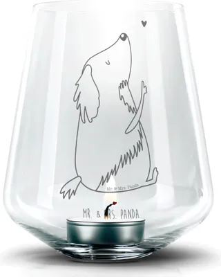 Produktbild von Mr. & Mrs. Panda Kerzenhalter Hund Liebe - Transparent - Geschenk, Windlicht Glas, Teelichthalter, gravur, Laterne, Teelicht, Hunde, Sprüche, Deko, Herz
