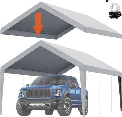 Obrázok produktu pre VEVOR garážový stan, 3,6 x 6 m, garážový strešný stan, prístrešková plachta, nepremokavý a chránený proti UV žiareniu, jednoduchá inštalácia pomocou napínacích popruhov, sivý (iba strešný kryt, rám nie je súčasťou balenia)