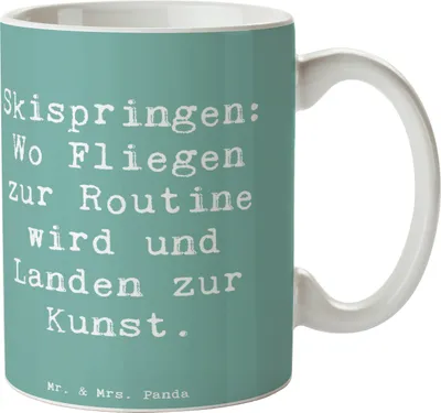 Produktbild von Mr. & Mrs. Panda Kaffeetasse Spruch Skispringen Kunstflug - Meeresbrise - Geschenk, cappuccinotasse, Sportler, Skispringwettbewerb, Landung, Trinkbecher, mentale Stärke