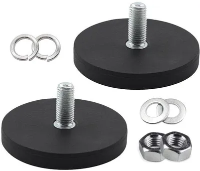 Productafbeelding van Neodymium-magneten van rubber - schijfmagneet voor metaal - M6 schroefdraad - diameter 66 mm - zwart
