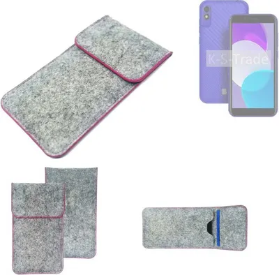 Produktbild von K-S-Trade Handy Schutz Hülle kompatibel mit BLU C5L+ Schutzhülle Handyhülle Filztasche Pouch Tasche Case Sleeve Filzhülle hellgrau pinker Rand
