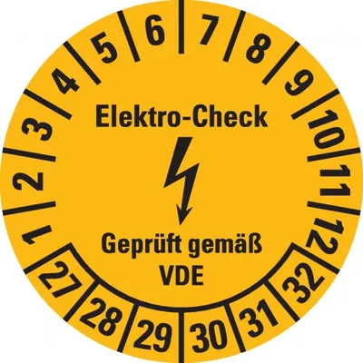 Produktbild von Dreifke® Prüfplakette Elektro-Check,VDE,27-32,gelb,Dokumentenfolie,Ø 30mm,18 ...