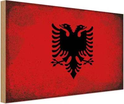 Produktbild von vianmo Holzschild 20x30 cm Albanien Albania Vintage Flagge Fahne Wappen