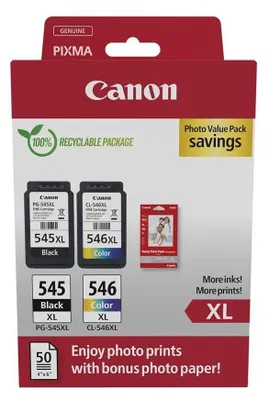 The image shows the packaging of a Canon ink cartridge value pack.