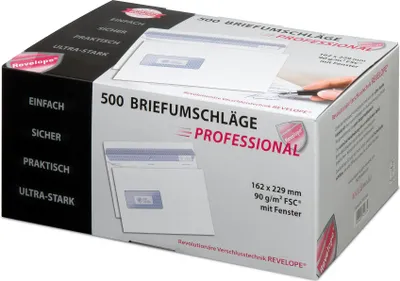 Produktbild von 500 Briefumschläge / DIN C5+ (162x229mm) / mit Fenster und Sicherheitsschlitze