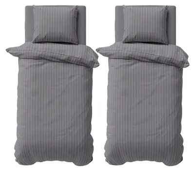 Produktbild von 4 teilig Bettwäsche 155x220 cm Mikrofaser Premium Damast Gestreift Bettbezug Garnitur Set, Grau