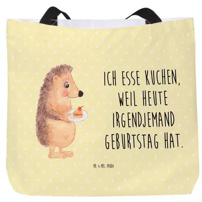 Produktbild von Mr. & Mrs. Panda Strandtasche Igel Kuchenstück - Gelb Pastell - Geschenk, Reisetasche, Tragetasche, Lustige Sprüche, Schultasche, Geburtstagskuchen, Kuchen, Tasche, Torte
