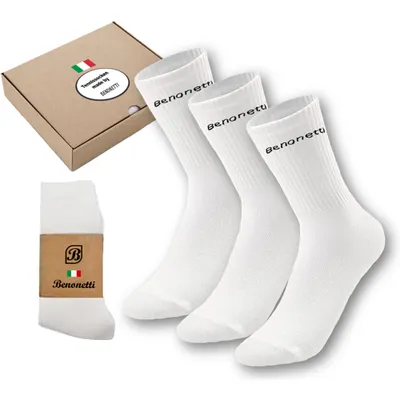 Produktbild von Benonetti Uni Sportsocken – weich, rutschfest & atmungsaktiv aus Baumwolle (3er Set, Weiß, 42/46)