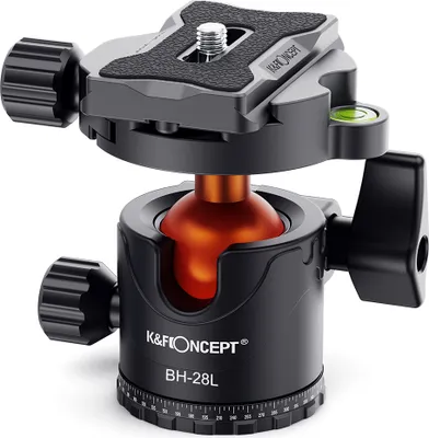 Produktbild von K&F CONCEPT BH-28L Kugelkopf-Stativadapter 28 mm grosser Kugelkopfadapter mit Schnellwechselplatte 1/4 Zoll Schraubanschluss Aluminiumlegierung 10 kg/22 lbs Tragkraft mit Wasserwaage