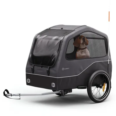 Produktbild von Klarfit Goldie Home Fahrradanhänger für Hunde, 334 L Volumen, Wasserabweisend, Reflektoren & Sicherheitsflagge, 40 kg Tragfähigkeit, Zusammenklappbar, 16-Zoll-Räder, Schwarz