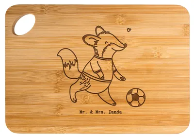 Produktbild von Mr. & Mrs. Panda schneidbrett Fuchs Fußball spielen - Transparent - Geschenk, Turnier, Frühstücksbrettchen, Schneidebrett, Fußballtraining, Holzbrettchen, Holzbrett