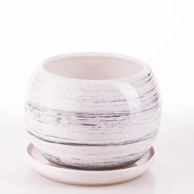 Immagine prodotto di Vaso in Vetroceramica Palla con piattino bianco/argento rotondo 15 cm con foro di drenaggio