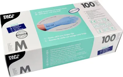 Produktbild von Papstar Handschuhe aus Nitril in der Größe M blau Puderfrei 200 Stück