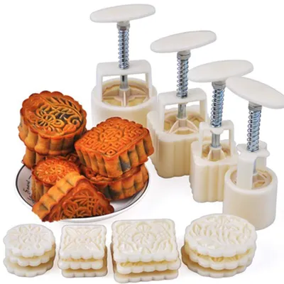 Obrázek produktu pro Sada razítek na koláčky Mooncake – 4 sady s 12 různými vzory pro domácí pečení