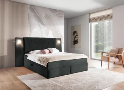 Obrázok produktu pre Manželská posteľ 140x200 SIANA s LED osvetlením - čierna + topper ZDARMA