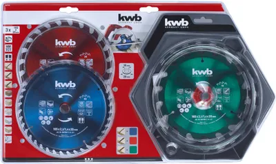 Obrázok produktu pre KWB Einhell 49584799 Sada 3 pílových kotúčov HM TCT na drevo 165x20mm 18Z/24Z/40Z