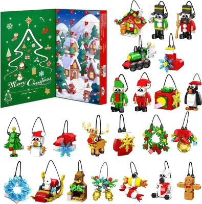 Produktbild von 2026 Adventskalender Weihnachtsbaustein Anhänger 24 Tage Weihnachten Countdown Adventskalender mit 24 Baustein-Anhängern für Mitbringselgeschenk