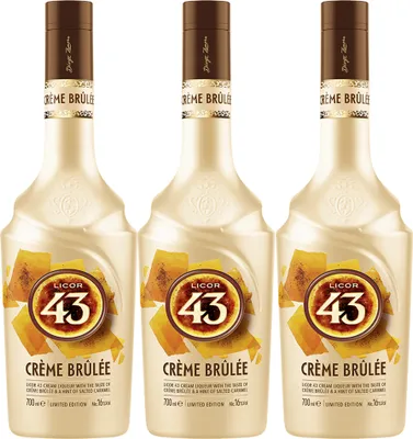 Produktbild von Licor 43 Crème Brûlée 16% vol (3 x 0,7 l) Premium Creme Likör kombiniert  Licor 43 Original mit dem weltweit beliebten Dessert-Geschmack von Crème Brûlée
