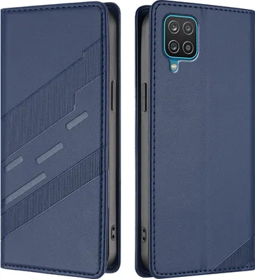 Image de Etui pour Samsung Galaxy A12, étui portefeuille en cuirPolyuréthaneavec fente pour cartes et fonction stand Blau