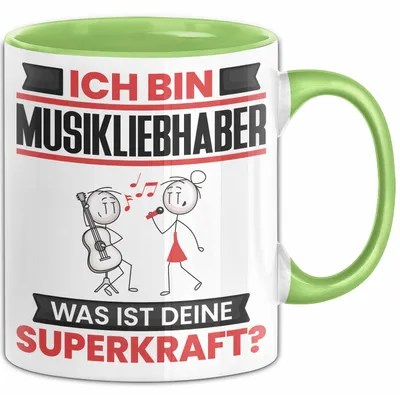 Produktbild von Musikliebhaber Tasse Geschenk für Musikliebhaber Geburtstag Lustiger Spruch Kaffee-Becher Was Ist Deine Superkraft (Grün)
