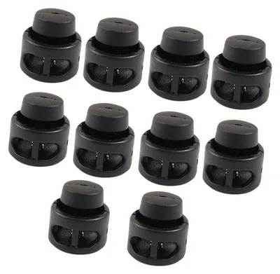 Kunststoff-Kordelstopper 2 Löcher, 10 Stück, Schwarz, 14x15 mm