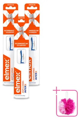 Imagen del producto de 3 cepillos de dientes Elmex InterX, para la prevención de caries, dureza media - Paquete ahorro - 3 unidades