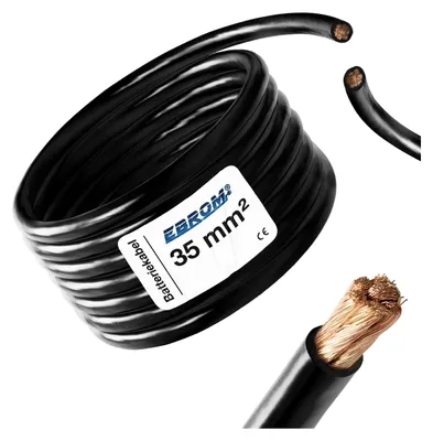 Produktbild von EBROM® - Batteriekabel Aderleitung SCHWARZ H07V-K 35 mm² - KFZ Batterie Kabel - 99,9 % OFC Kupfer - Meterware / Stück = Meter - in einer Länge geliefert - 35 mm2 - 35mm2