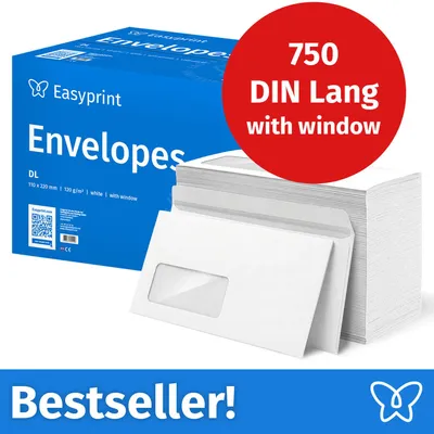 Productafbeelding van NIEUW: Easyprint Enveloppen met venster, DIN Lang, onbedrukt, 750 stuks