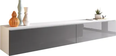 Produktbild von MIRJAN24 TV-Lowboard Detroit D180, Stilvoll TV-Tisch, 2 Türen, Modern Wohnzimmer (Weiß / Grau Hochglanz, ohne Beleuchtung)