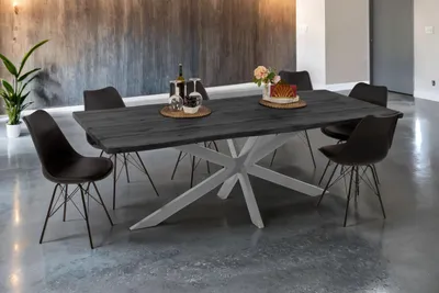 Produktbild von Esstisch Baumkante Holz-Optik Grau 220 x 100 Spider-Gestell silber JOSY