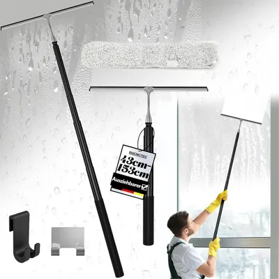 Produktbild von Ausziehbarer Duschabzieher Teleskopstange Schwarz 43-153cm - Duschwischer Duschkabinenabzieher Fensterputzer