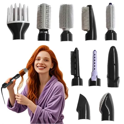 Produktbild von Lockenstäbe, Warmluftbürste, Multihaarstyler, Zwei Temperatureinstellung, Lockenstab, 10 in 1 Haartrockner Set, Locken Glätten, Hairstyler, föhnbürste