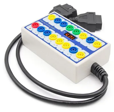 Produktbild von OBDII-Kommunikationstester – OBD2-Abbruchbox mit LED-Anzeigen, ECU-Stromversorgungsfunktion, OBD1-zu-OBD2-Schnittstellenkonverter, Kabel enthalten