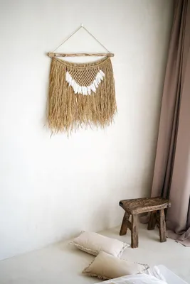 Image de Décoration murale boho algues & plumes - fait main