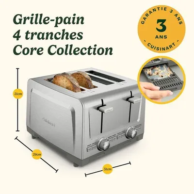 Productafbeelding van Cuisinart Core Collection broodrooster, 4 sneetjes, roestvrij staal, brede gleuven, QuickView-hendel, bagel- en ontdooifunctie